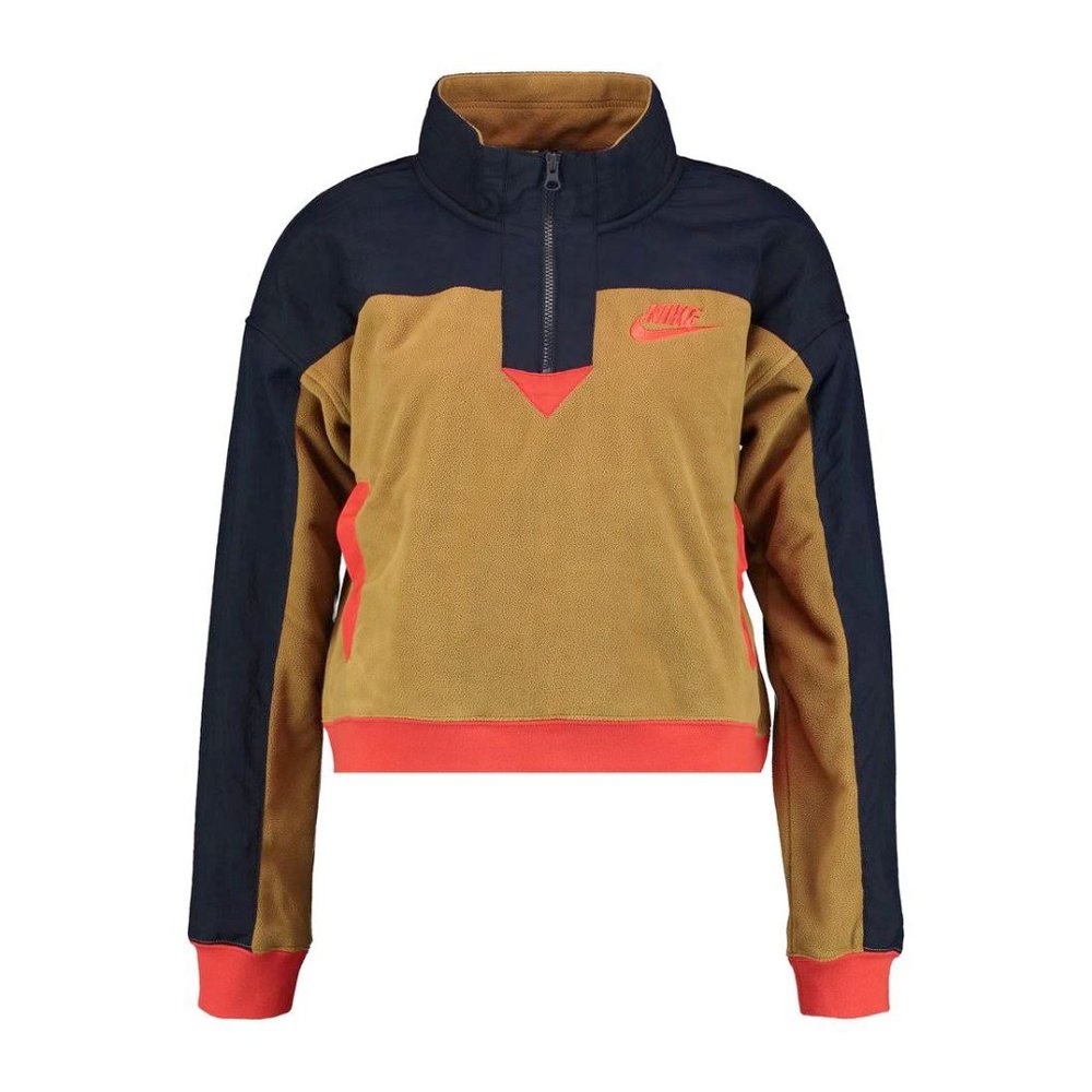 Nike 1/4 Zip Fleece Jacket Brown Blue Short Length Womens Size Medium